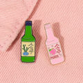 Soju Enamel Pin Brooch Wine Badge Peach Fresh Pink Green Bottle Lapel Pin Lovely Backpack Jewelry Accessories  for Friends. 