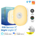 Tuya Smart WiFi PIR Motion Sensor Led Night Light Eu Us Uk Plug In Wall Lamp Warm White RGB Room App Voice For Alexa  Home lightify. 