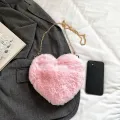Simple Styles Plush Heart-shaped Handbags Women Handbag Diagonal Crossbody Bag Peach Heart Versatile Fashion Wallet. 