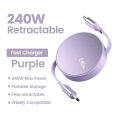 USB-C to USB-C Retractable PD240W Fast Charging Type-C Data Cable 1M Mobile Phone Charging Wire for iPhone 15/16 .