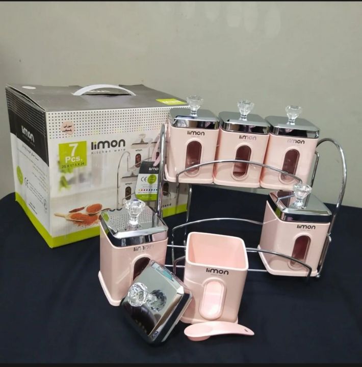7%20Pcs%20Livon%20Rectangular%20Airtight%20Spice%20Jar,%20Container%20&%20Rack%20with%20Metal%20Base%20-%20Green%20White%20-%20Pink%20-%20Image%204