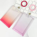 1pc Gradient Pink Transparent Sliding Cover Card Holder With Keychain, Work Student ID Card Bus Transport Card Protector Holder.