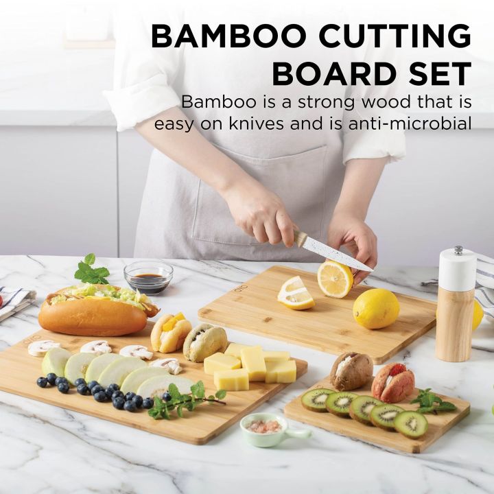 Wooden Chopping Board, Natural Bamboo Wood, (20x30, 22X32, 24x34, X 1.8 cm) Perfect Size Cutting Tray for Kitchen, Vegetables, Fruits, Pizza, Meat, Multipurpose use, with Steel Handle