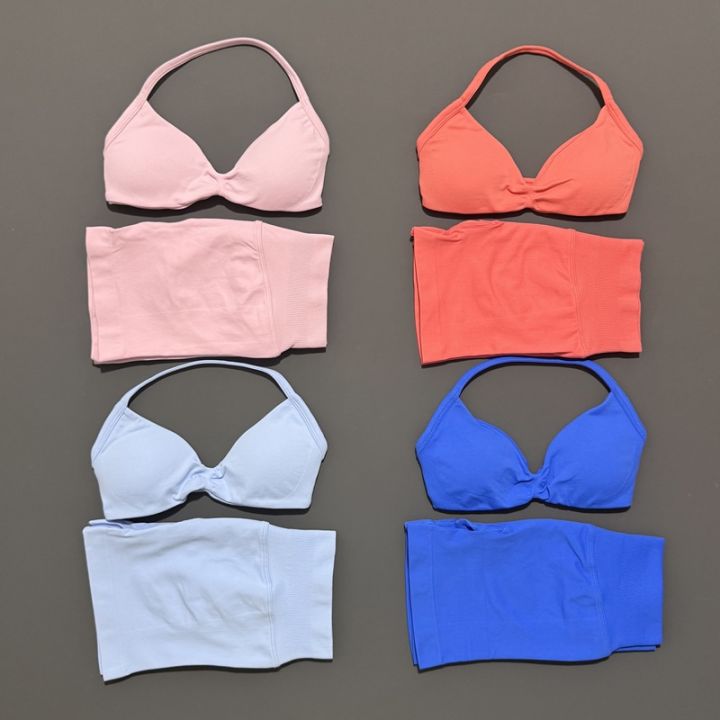 HISTELLO%20Gym%20Set%202%20Piece%20Women%20Strappy%20Yoga%20Bra%20Top%20Workout%20Scrunch%20Shorts%20Sports%20Suit%20Fitness%20Clothes%20Seamless%20Yoga%20Set%20-%20Image%203