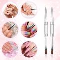 1/2/3Pcs Double Ended Nail Art Brush Set Oval Gel Liner Poly Gel with Steel Pusher Rhinestone Handle French Manicure UV Gel.