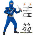 Black and Blue Ninja Costume for Kids Halloween Cosplay Party Outfit with Mask Toy for Boys and Girls Holiday Party Costume.
