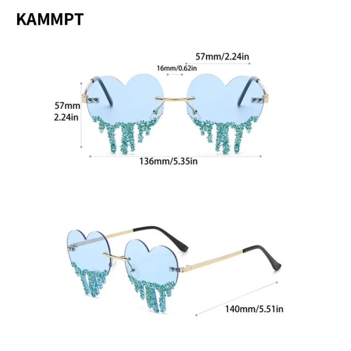 KAMMPT%201/2%20Pairs%20Heart%20Shaped%20Sunglasses%20with%20Rhinestones%20Women%20Fashion%20Rimless%20Rave%20Shades%20Trendy%20Original%20Design%20Sun%20Glasses%20-%20Image%206
