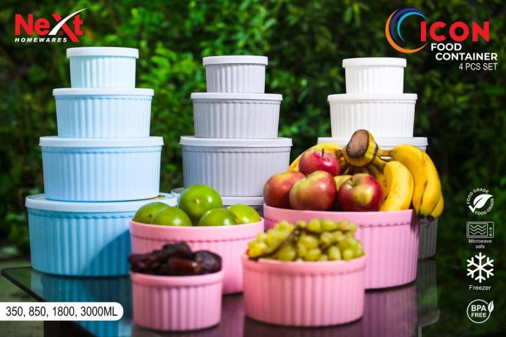 Icon Food Containers 4 Pcs Set Unbreakable