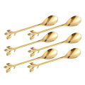 6PCS Creative Personality Stainless Steel Gold Spoons Tree Leaf Spoon Coffee Spoon Tea Spoon Home Restaurant Dessert Cutlery Set. 