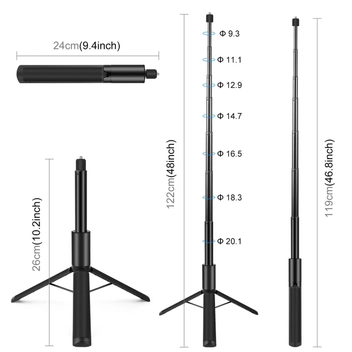 PULUZ%201.22m%20Retractable%20Invisible%20Selfie%20Stick%20with%20Tripod%20For%20Insta360%20X5%20X4%20/%20X4%20Air%20/%20X3%20Panoramic%20Action%20Camera%20Accessories%20-%20Image%203