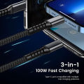 Transparent Luminous 3-in-1 Super Fast Charging Cable, 3 in 1 Charging Cable, Universal with Type-C Micro for iPhone15 14 13. 
