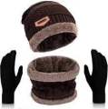 Winter Knitted Beanie Cap Neck Warmer Gloves Set For Men Women. 