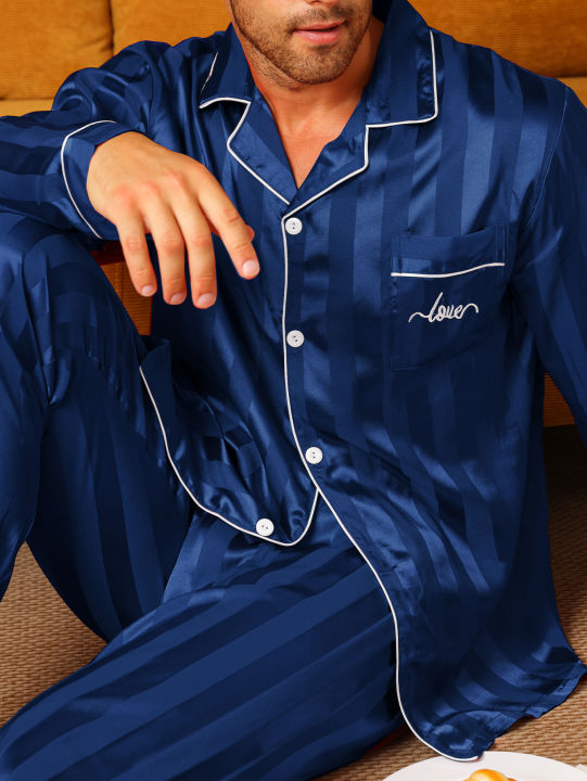Two%20piece%20sets%20men's%20pajamas%20autumn%20and%20winter%20silk%20satin%20long%20sleeved%20pants%20casual%20minimalist%20letter%20embroidered%20sleepwear%20set%20-%20Image%204
