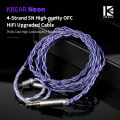 KBEAR Neon High-purity OFC Quad-cross IEM Headphone Cable 4 Core 3.5/4.4MM Balanced Replaceable HiFi Woven Structure.