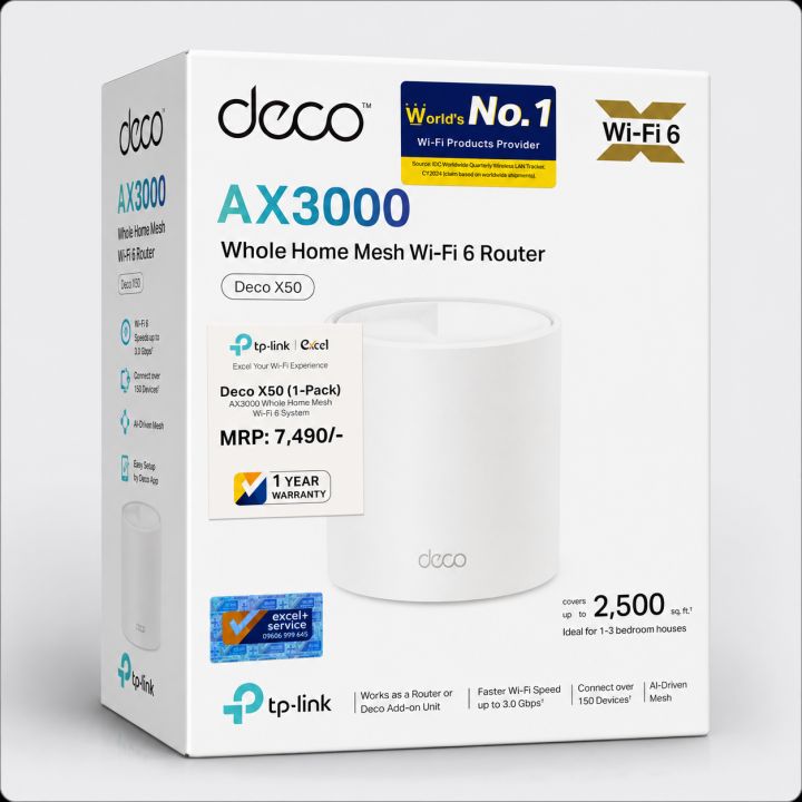 TP-Link Deco X50 AX3000 Whole Home Mesh Wi-Fi 6 Router | Dual-Band, High-Speed Coverage & AI-Driven Mesh