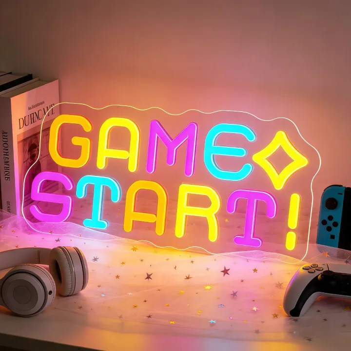 Gamestop Sing Led Game Start LED Neon Sign USB Neon Light Dimmable Colorful Gaming Room ...