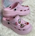 Girls Fashion EVA Rubber Platform Crocs | High Heel Soft Sole Sandals with Cartoon Charms.