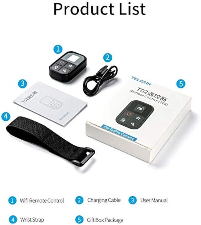SIDRUM TELESIN T02 Smart Remote for GoPro Hero8/7/6/5/4/session Waterproof Remote Control, GoPro Remote WiFi