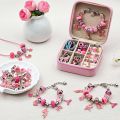68pcs pink beaded jewelry set, charm bracelet making set with pink jewelry box, for birthday, Christmas, Chinese New Year jewelr. 
