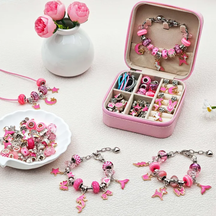 68pcs%20pink%20beaded%20jewelry%20set,%20charm%20bracelet%20making%20set%20with%20pink%20jewelry%20box,%20for%20birthday,%20Christmas,%20Chinese%20New%20Year%20jewelr%20-%20Image%204