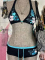 Vintage Flower Print Cutie Set Bikini 2000s Swimsuit Women Bathing Fashion Halter Strap Swimwear High Street Beach Female.
