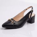 Block Heels For Women Slingback Pumps Synthetic Leather Elegant Buckle Style, Multiple Color. 