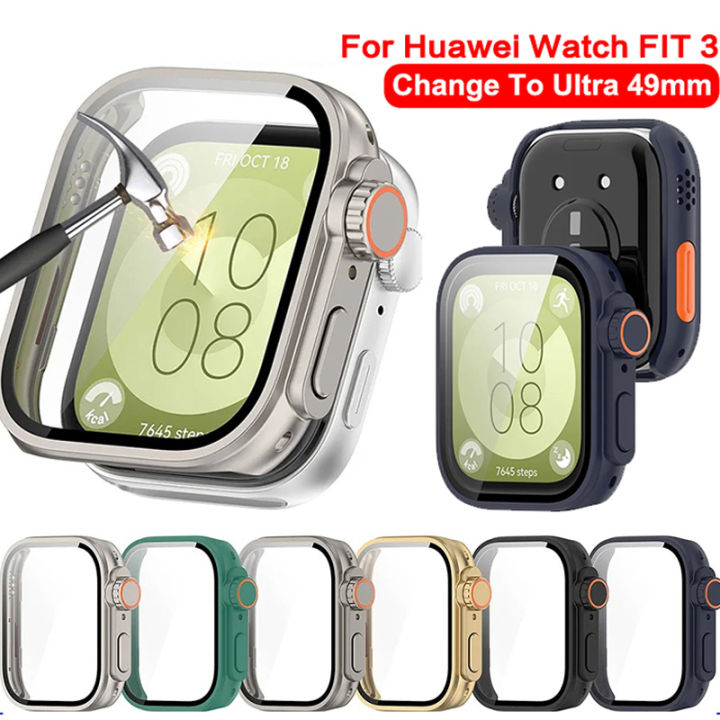 PC Case+Glass For  Watch Fit 3 Smartwatch Change to Ultra Screen Protector For  Fit 3 Upgrade to Ultra2 Accessories