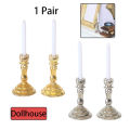 1Pair 1:12 Dollhouse Miniature Candle Holder Candlestick Candelabra Model Home Decor Toy Doll House Accessories.