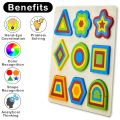 Wooden Shapes Puzzle Learning Toy, Montessori Brain Teaser Puzzle Board with 9 Geometric Shapes, Interactive Game Educational Toys for Kids, Multicolour, 3+ Years. 