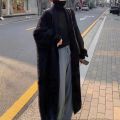 Autumn and winter loose and lazy style open knit coat, thick knee length imitation mink fur long sleeved sweater, warm jacket. 