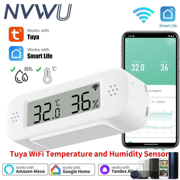 Tuya WiFi Mini Temperature Humidity For Smart Home Thermometer Hygrometer APP Remote Alarm Work with Home Yandex Alexa