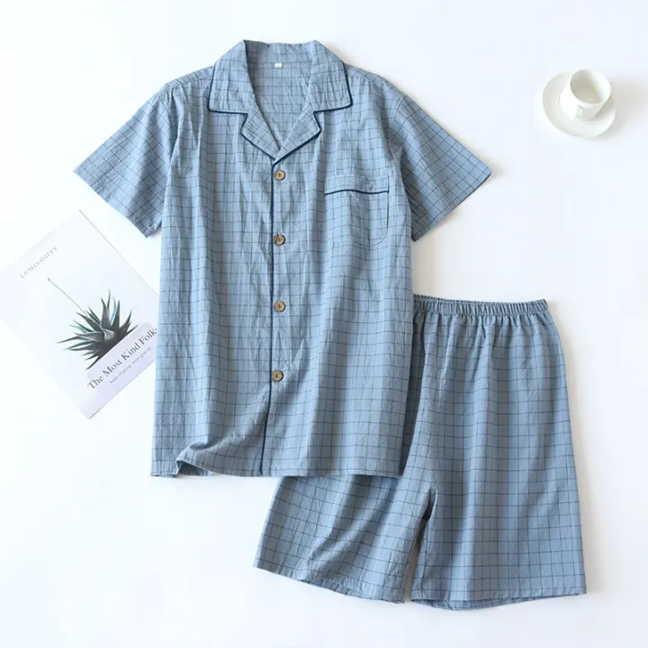 High%20Quality%20and%20Durable%20Men%20Cotton%20Pajama%20Set%20Single-Line%20Checkered%20Matching%20Loungewear%20Checkered%20Cardigan%20Shorts%20Sleepwear%20-%20Image%202
