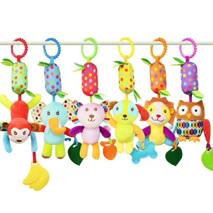 1PC Baby stroller hanging toy 0-1 year old ring bell tooth glue animal wind chime bed hanging soothing hand puppet