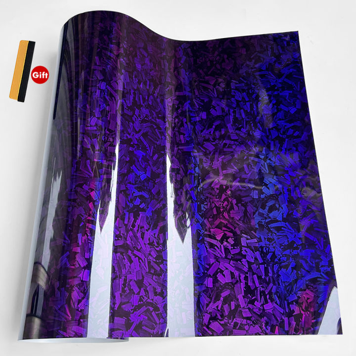 PET Forged Carbon Fiber Vinyl Wrap Glossy Laser Purple Bubble-Free Waterproof Car & Motorcycle Sticker Body Covering Films Decal