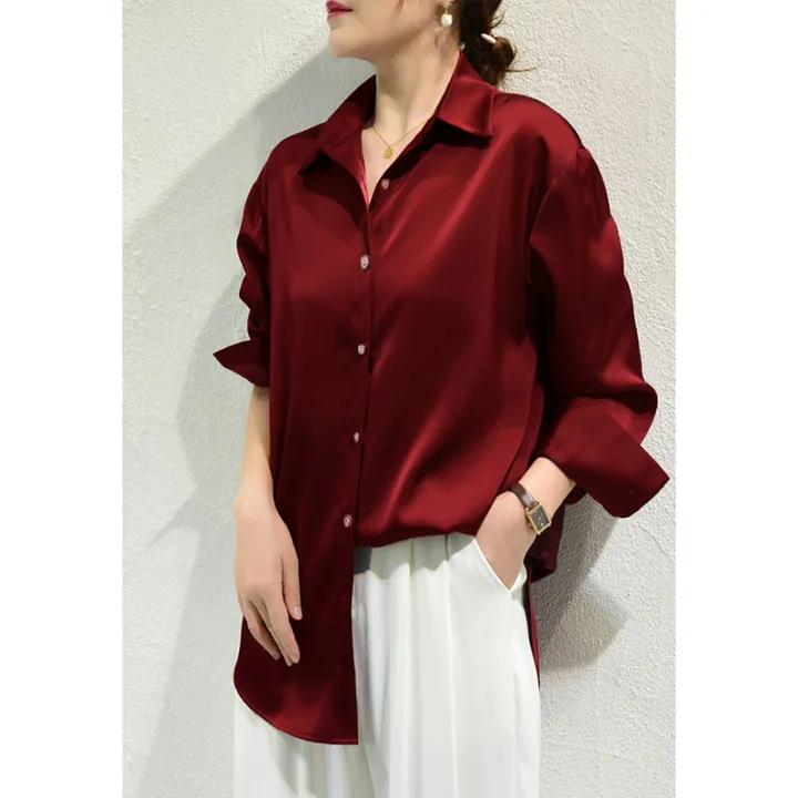 French%20Elegant%20Women%20Satin%20Glossy%20Shirt%20Summer%20Solid%20Loose%20Long%20Sleeve%20Blouses%20Office%20Lady's%20All-Match%20Shirt%20Vintage%20Casual%20Top%20-%20Image%202