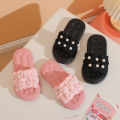 Slippers Princess Wind Pearl Puffs Girls Little Girl Slippers Soft Bottom Outside Penetrating Air Sandals. 