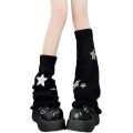 Black White Grey Star Knitted Leg Warmers Winter Warm Cotton Thigh High Stockings Elastic Warm Thigh Knitted Boot Stockings.