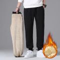 Men Autumn and Winter Sweat Pants Plush Thickening Casual Trouser Warm Pant Plus Size Men's Mid Waist Fashion Sweatpant Black.