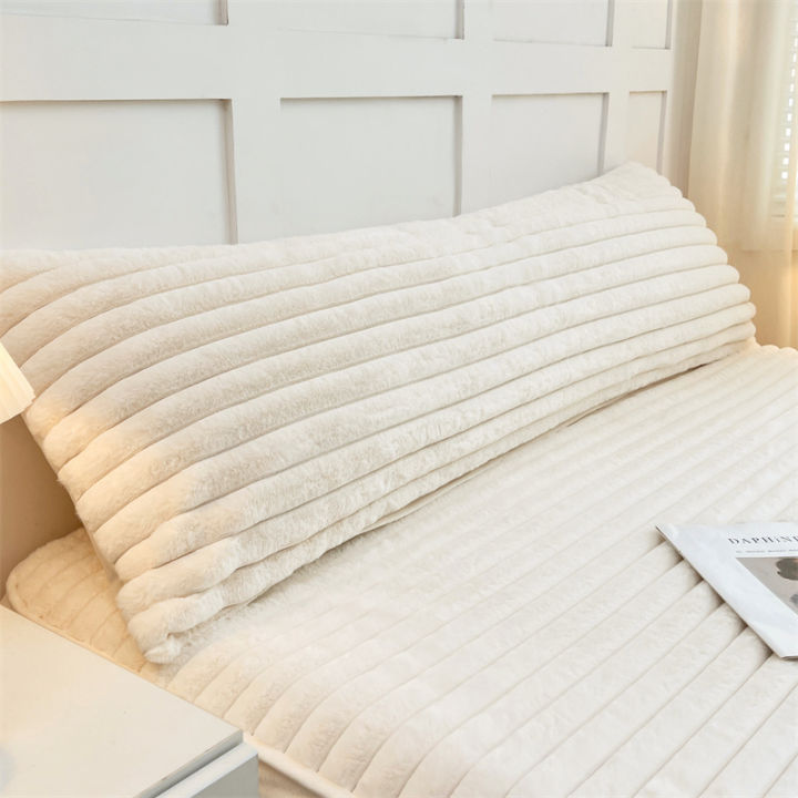 1PC solid color striped plush pillowcase, extended single and double couple pillow core case, soft and comfortable (coreless)