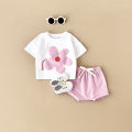 2024 Summer Girl Baby Clothes Set Newborn Baby Cotton Sun Flower Print T-shirt+Beach Shorts Toddler Boy Outfit Suit 0-3Y.