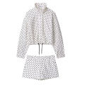 Fashion Polka Dot Shorts Sets For Women 2026 Spring Drawstring Bomber Jacket High Waist Shorts 2 Pieces Set Woman Outfits.