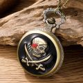 Retro Punk Pirate Captain Double Knife Quartz Pocket Watch with Necklace Chain Pendant Gift for Male Men Vintage Clock.