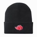 Anime Ninja Figure Cosplay Caps Cartoon Embroidered Red Cloud Hokage Sharingan Unisex Elastic Black Knitted Winter Warm Hats. 