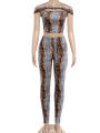 Weird Puss Hollow Slash Neck 2 Piece Set Women Snake Print  Tracksuit Wild Trend Sleeveless Crop Top+Pants High Street Club Suit. 