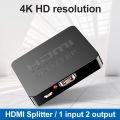 4K HDMI Splitter - Dual Monitor Extender with 1 In 2 Out, Full HD 1080P 3D Support, 5V USB Powered, Flat Floppy Connector, Cat 5. 