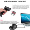 1d 2d Wireless Barcode Scanner with Charging Base Qr Code Handheld Barcode Reader Wireless or Bluetooth Bar Scanner. 