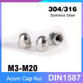 DIN1587 304/316 Stainless Steel Acorn Cap Nut Domed Nuts for Decrotive M3 M4 M5 M6 M8 M10 M12 M14 M16 M20. 