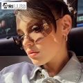 Curved One-Piece Sunglasses, Frameless Square Cut-Edge Design, UV400 Protection, Women's High-End Street Style. 