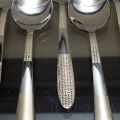 Stainless Steel Table Spoons with Laser Check Design/Laser Flower Design(Set of 6). 
