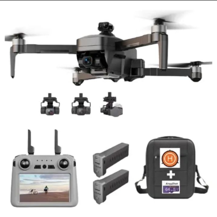 Touch Remote Drone G.P.S 5G Screen Remote Control 4K Dual Camera 360° Obstacle Avoidance with Built-in 5 inch Remote Display 3400mah Dual Battery